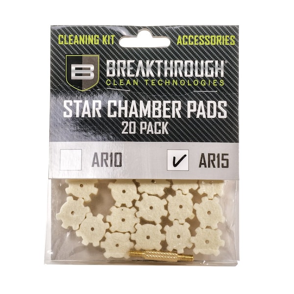 Breakthrough Clean Technologies AR-15 Chamber Star Pads, 8-32 Threads Male/Male Adapter, 20PK - BT-AR15SCP-20PK