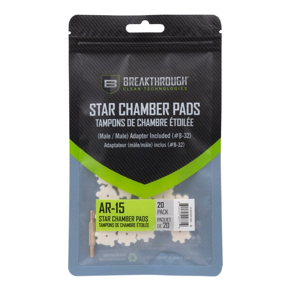Breakthrough Clean Technologies AR-15 Chamber Star Pads, 8-32 Threads Male/Male Adapter, 20PK - BT-AR15SCP-20PK