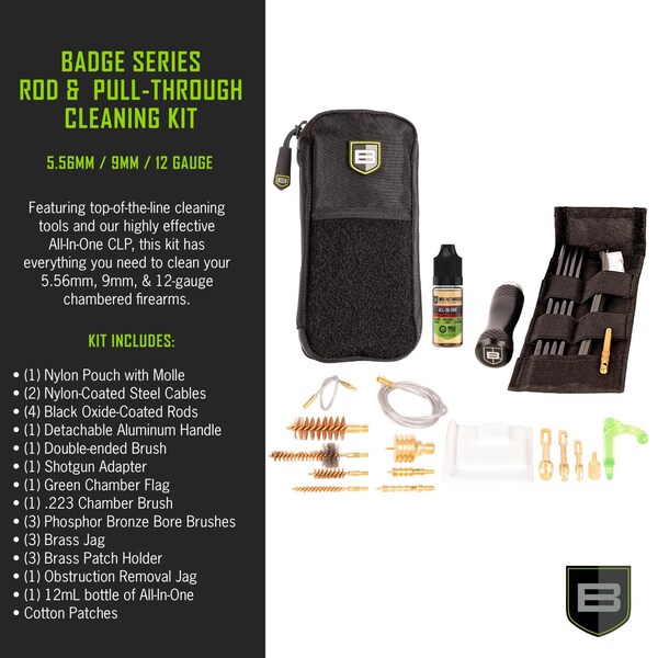 Breakthrough Clean Technologies Badge Series Rod & Pull-Through Cleaning Kit, 5.56 / 9mm / 12 Gauge - BT-MPK-3G
