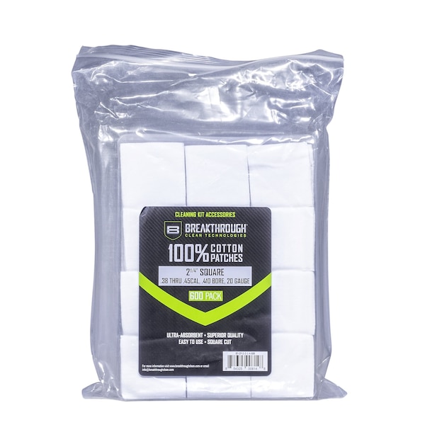 Breakthrough Clean Technologies Cotton Patches, 2.25in. Square, .38 Thru .45 Caliber, .410 Bore & 20-Gauge, 600-Pack w/ Plastic Tray - BT-CP-S-2-1/4-600