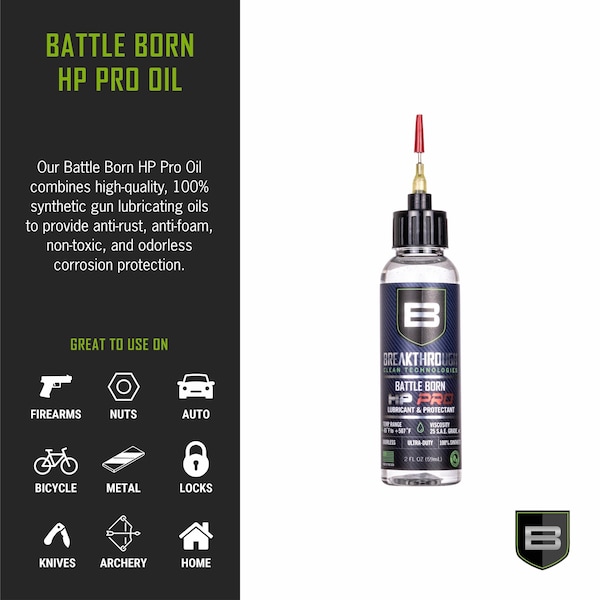 Breakthrough Clean Technologies Battle Born HP Pro Lubricant & Protectant, 2oz Bottle w/ Needle Tip Applicator, Clear - HPPRO-2OZ-NTA