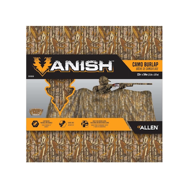 Vanish Camo Burlap, Glare-Free Hunting Blind Material, 12' x 54 in., Natural & Grain Belt - 25335