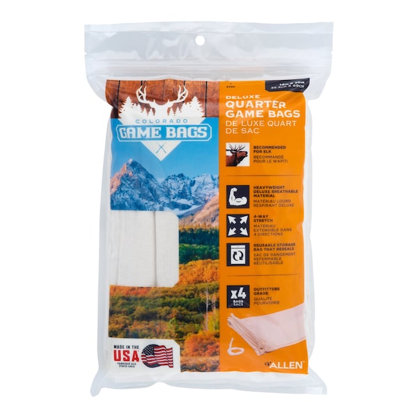 Allen Co Colorado Deluxe Elk Quarter Game Bags, 35 in.L x 12 in.W, 4-Bags Per Pack, Natural - 6595
