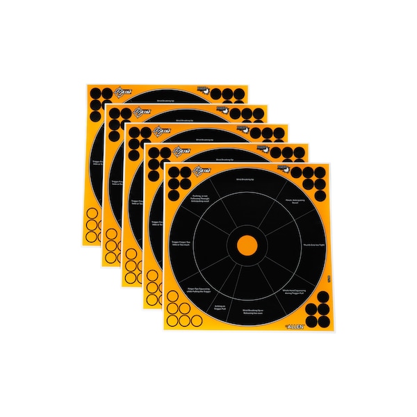 Ezaim Adhesive Splash Reactive Paper Shooting Trgets, Handgun Trainer, 12-in. W x 12-in. H, Blk/Orng, 5PK - 15248