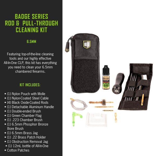 Breakthrough Clean Technologies Badge Series Rod & Pull-Through Cleaning Kit w/ Molle Pouch, 6.5mm - BT-MPK-264