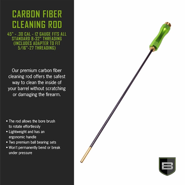 Breakthrough Clean Technologies 45in. Carbon Fiber Cleaning Rod w/ Rotating, Ergonomic Handle, .30 Caliber thru 12-Gauge & 7mm, Multi - BT-CFRR-S45
