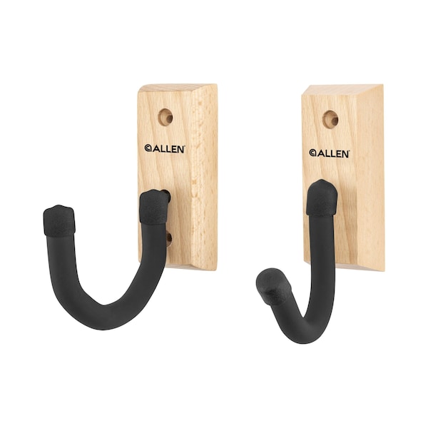 Allen Co Defender Hooks with Wooden Mounting Plaque, 2-Hooks Per Pack, Black - 5654
