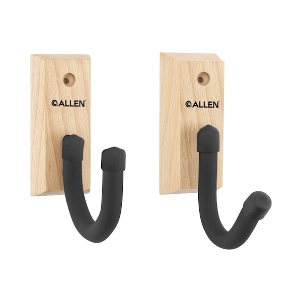 Allen Co Defender Hooks with Wooden Mounting Plaque, 2-Hooks Per Pack, Black - 5654