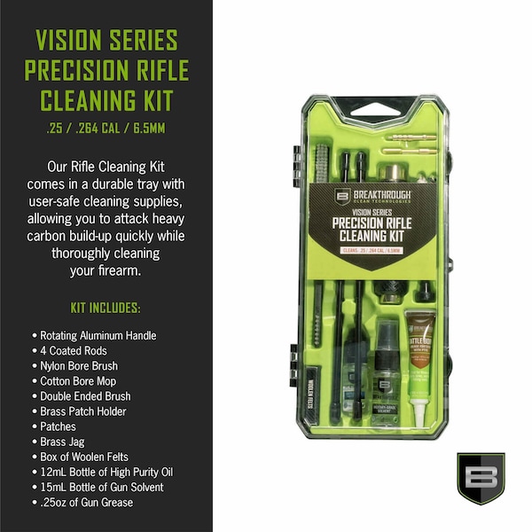 Breakthrough Clean Technologies Vision Series Rifle Cleaning Kit, .25 Caliber & 6.5mm, Multi-Color - BT-CCC-25R