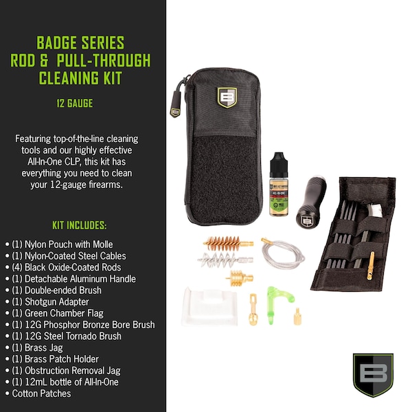 Breakthrough Clean Technologies Badge Series Rod & Pull-Through Cleaning Kit w/ Molle Pouch, 12 Gauge - BT-MPK-12