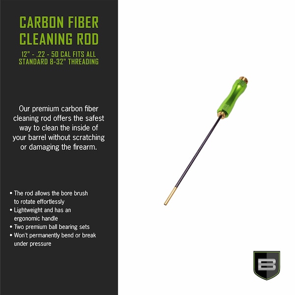 Breakthrough Clean Technologies 12in. Carbon Fiber Cleaning Rod w/ Rotating, Ergonomic Handle, .22 thru .50 Caliber & 5mm, Multi-Color - BT-CFRR-12