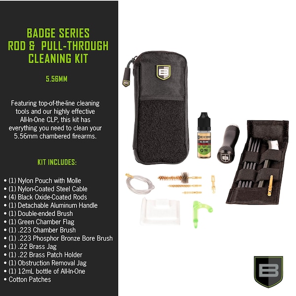 Breakthrough Clean Technologies Badge Series Rod & Pull-Through Cleaning Kit w/ Molle Pouch, 5.56mm - BT-MPK-223