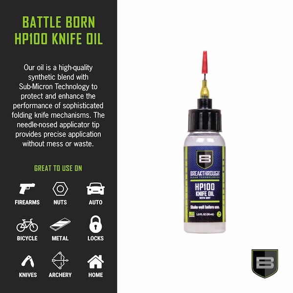 Breakthrough Clean Technologies HP100 Knife Oil w/ Sub-Micron Technology SMT, 1oz Bottle w/ Needle Tip Applicator, Clear - HP100KO-1OZ-NTA
