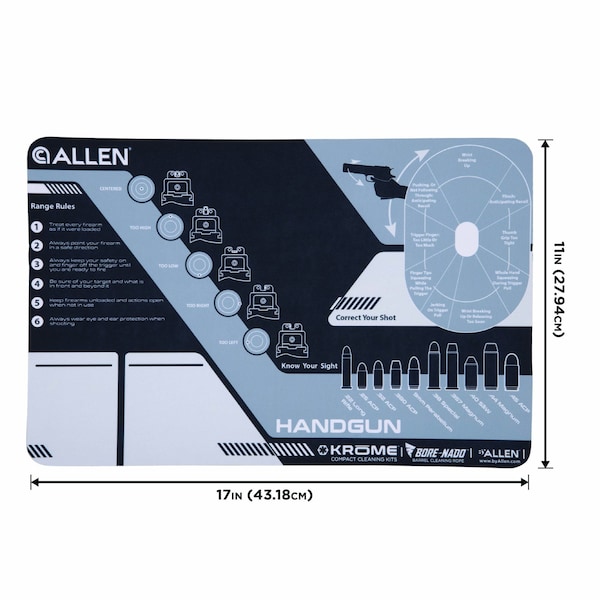 Allen Co Krome Handgun Shooting Range & Cleaning Mat, 16.5 in. L x 11 in. W, Black/Gray - 70547