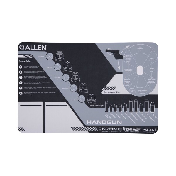 Allen Co Krome Handgun Shooting Range & Cleaning Mat, 16.5 in. L x 11 in. W, Black/Gray - 70547