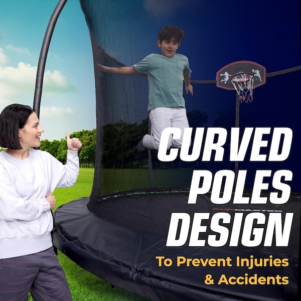 Campior 12ft Pumpkin Trampoline with Luxury Ladder, Basketball Hoop, Inner Enclosure, Family-Friendly Fun - RMTRMP123BK