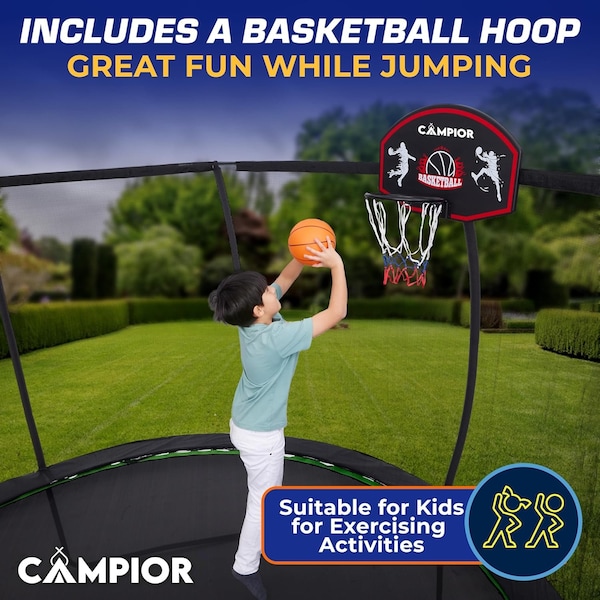 Campior 10ft Pumpkin Trampoline with Luxury Ladder, Basketball Hoop, Safe, Durable, Family Fun, Enclosure - RMTRMP106GRN