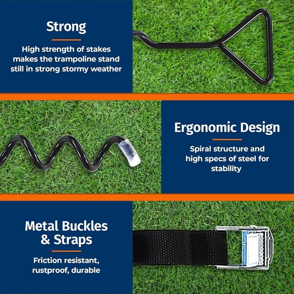 Campior Heavy Duty Galvanized Steel Trampoline Anchors, Wind Stakes, Easy Install with T-Hook - RMTRHK1