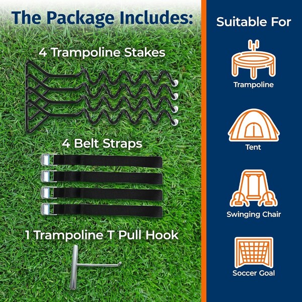 Campior Heavy Duty Galvanized Steel Trampoline Anchors, Wind Stakes, Easy Install with T-Hook - RMTRHK1