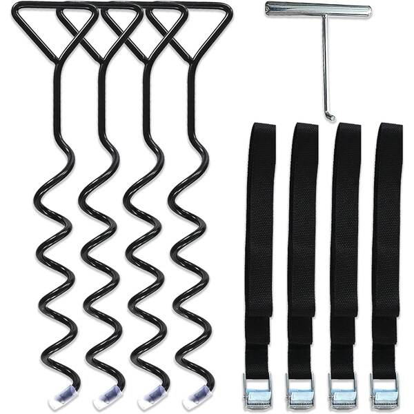 Campior Heavy Duty Galvanized Steel Trampoline Anchors, Wind Stakes, Easy Install with T-Hook - RMTRHK1