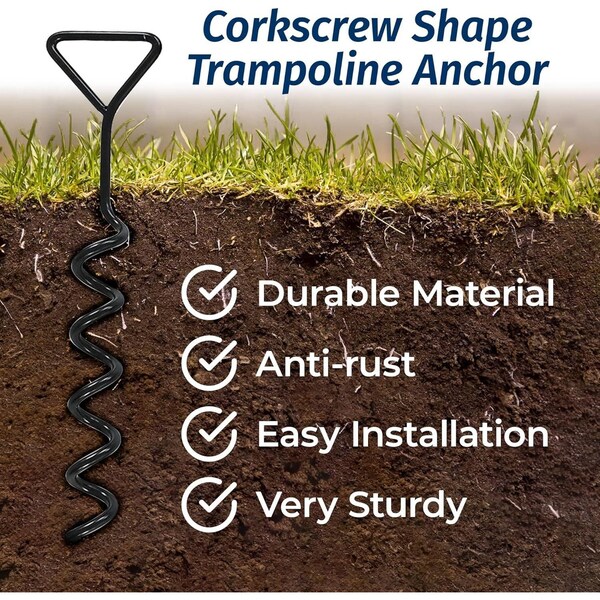 Campior Heavy Duty Galvanized Steel Trampoline Anchors, Wind Stakes, Easy Install with T-Hook - RMTRHK1