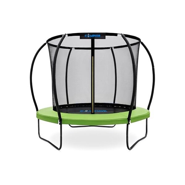 Campior 8ft Pumpkin Trampoline with Inner Enclosure, Safe Curved Poles, UV Mat, Galvanized Springs - RMTRMP86GRN