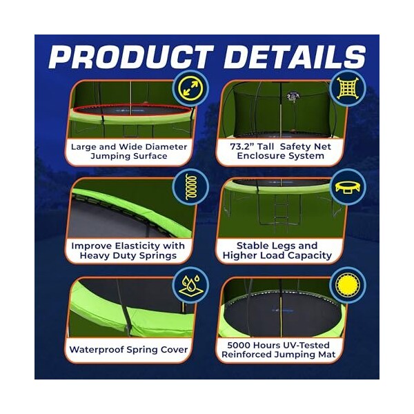Campior 8ft Pumpkin Trampoline with Inner Enclosure, Safe Curved Poles, UV Mat, Galvanized Springs - RMTRMP86GRN