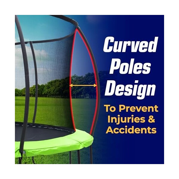 Campior 8ft Pumpkin Trampoline with Inner Enclosure, Safe Curved Poles, UV Mat, Galvanized Springs - RMTRMP86GRN