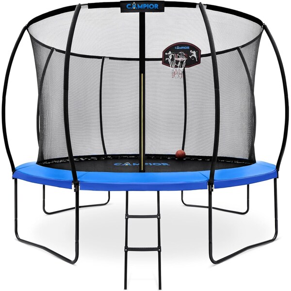 Campior 10ft Pumpkin Trampoline with Luxury Ladder, Basketball Hoop, Safe, Durable, Family Fun, Enclosure - RMTRMP104BLUE