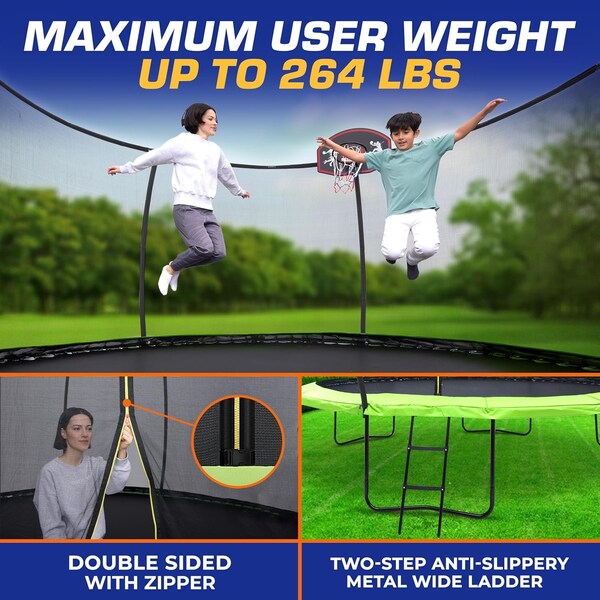 Campior Pumpkin 8ft Trampoline for Kids and Adults, Outdoor with Basketball Hoop, Heavy Duty, Black - RMTRMP88