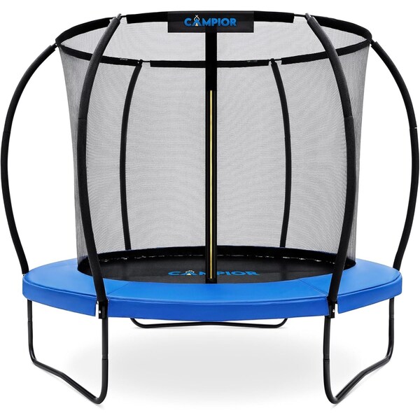Campior 8ft Pumpkin Trampoline with Inner Enclosure, Safe Poles, UV Mat, Galvanized Springs, Easy Assembly - RMTRMP84BLUE