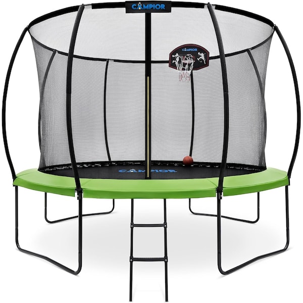 Campior 12ft Pumpkin Trampoline with Luxury Ladder, Basketball Hoop, Inner Enclosure, Safe, Durable Fun - RMTRMP127GRN