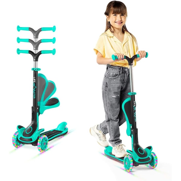 Lifemaster Kids 3-Wheel Scooter with LED Lights, Foldable Seat and Adjustable Handlebar by - LIFMS88