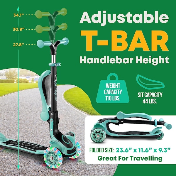 Lifemaster Kids 3-Wheel Scooter with LED Lights, Foldable Seat and Adjustable Handlebar by - LIFMS88