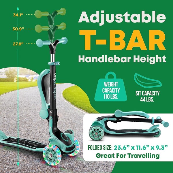 Lifemaster Kids 3-Wheel Scooter with LED Lights, Foldable Seat and Adjustable Handlebar by - LIFMS88