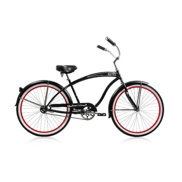 Micargi Micargi ROVER GX-M-BK 26 in. Rover Mens GX Beach Cruiser Bicycle; Black & Red Rim - ROVER GX-M-BK