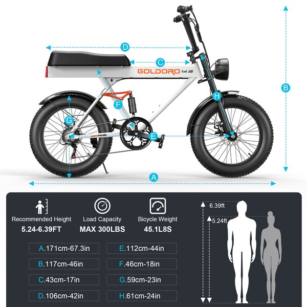 Goldoro Tank 600 500W 20in Electric Bike, White - EB20TK600-WT