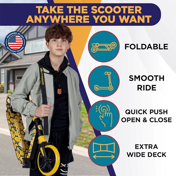 Outdoorcruiser Outdoor Cruiser Kick Scooter, Ages 6+, 240 LBS Max, Foldable, 8in. Wheels, Suspension, Yellow - OCTENS304