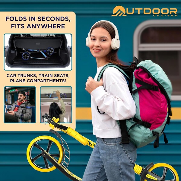 Outdoorcruiser Outdoor Cruiser Kick Scooter, Ages 6+, 240 LBS Max, Foldable, 8in. Wheels, Suspension, Yellow - OCTENS304