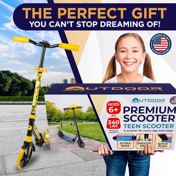 Outdoorcruiser Outdoor Cruiser Kick Scooter, Ages 6+, 240 LBS Max, Foldable, 8in. Wheels, Suspension, Yellow - OCTENS304