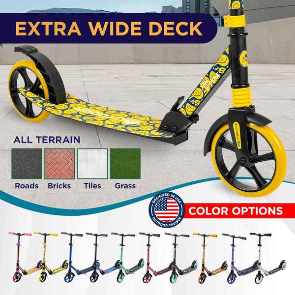 Outdoorcruiser Outdoor Cruiser Kick Scooter, Ages 6+, 240 LBS Max, Foldable, 8in. Wheels, Suspension, Yellow - OCTENS304
