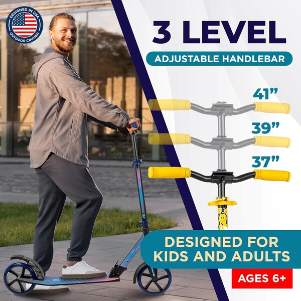 Outdoorcruiser Outdoor Cruiser Kick Scooter, Ages 6+, 240 LBS Max, Foldable, 8in. Wheels, Suspension, Yellow - OCTENS304