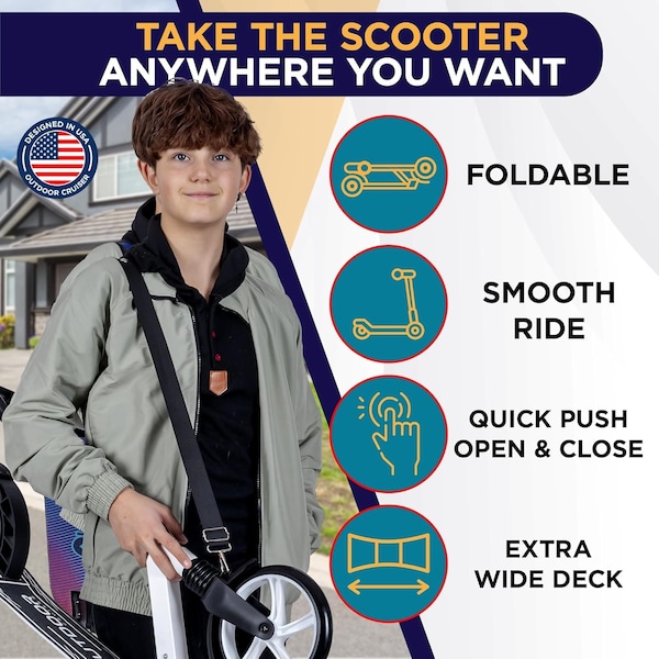 Outdoorcruiser Outdoor Cruiser Kick Scooter, Ages 6+, 240 LBS Max, Foldable, 8in. Wheels, Suspension, White - OCTENS951