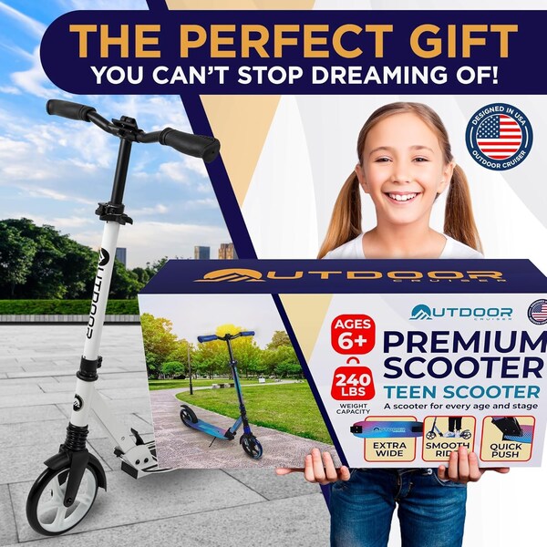 Outdoorcruiser Outdoor Cruiser Kick Scooter, Ages 6+, 240 LBS Max, Foldable, 8in. Wheels, Suspension, White - OCTENS951