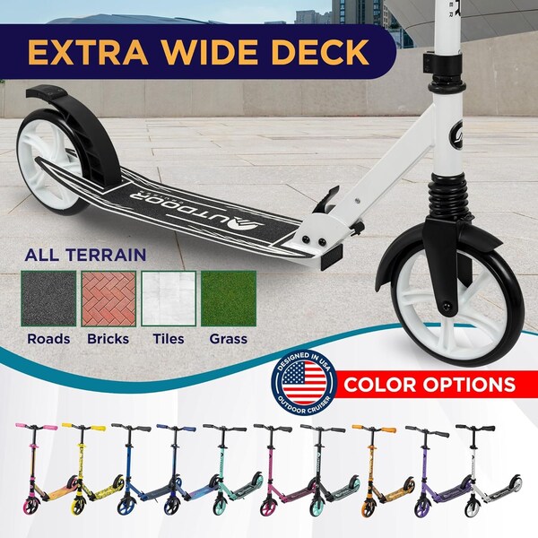 Outdoorcruiser Outdoor Cruiser Kick Scooter, Ages 6+, 240 LBS Max, Foldable, 8in. Wheels, Suspension, White - OCTENS951