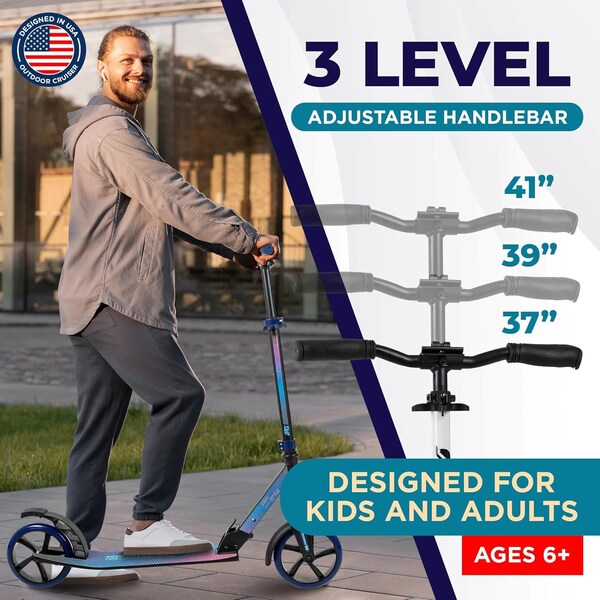 Outdoorcruiser Outdoor Cruiser Kick Scooter, Ages 6+, 240 LBS Max, Foldable, 8in. Wheels, Suspension, White - OCTENS951