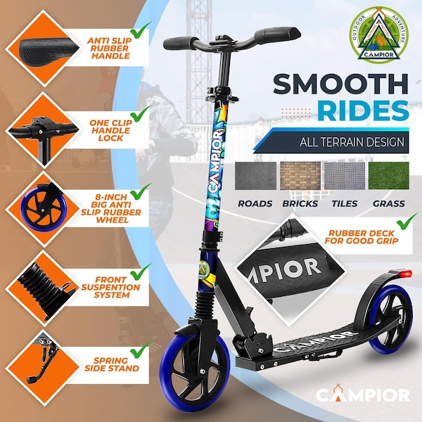Campior Kick Scooter for Ages 6+, for Kids, Teens, and Adults, Max Load 240 LBS, Foldable, 8-inch Big Tree - CAMTE025