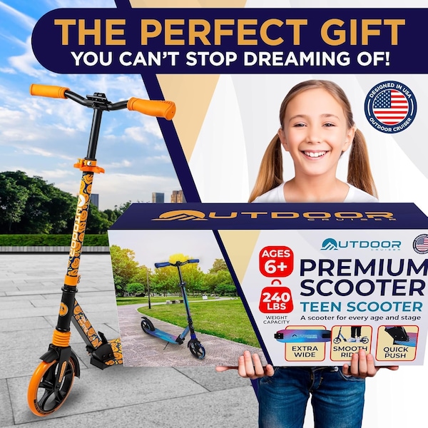 Outdoorcruiser Outdoor Cruiser Kick Scooter, Ages 6+, 240 LBS Max, Foldable, 8in. Wheels, Suspension, Orange - OCTENS840