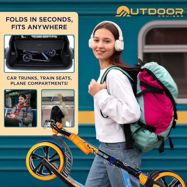 Outdoorcruiser Outdoor Cruiser Kick Scooter, Ages 6+, 240 LBS Max, Foldable, 8in. Wheels, Suspension, Orange - OCTENS840