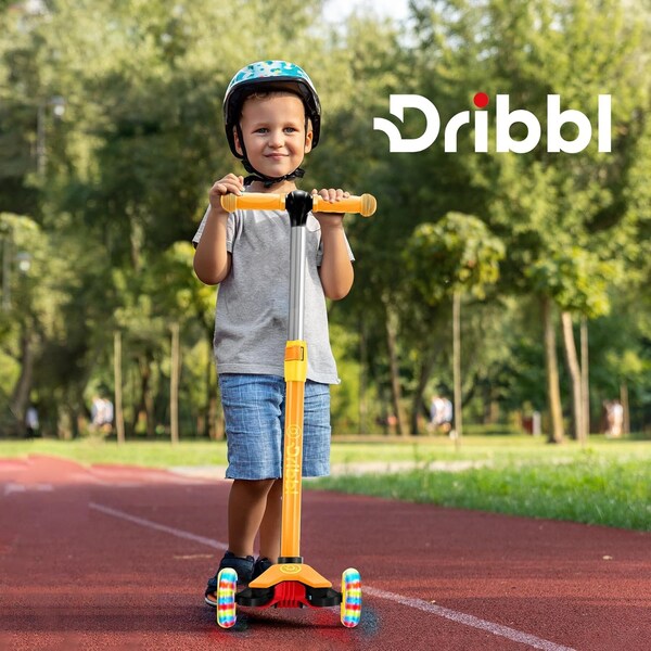Dribbl 3-Wheel Kids Scooter, Lean-to-Steer, Adjustable Handlebar, Anti-Slip Deck, Orange - DBKS12